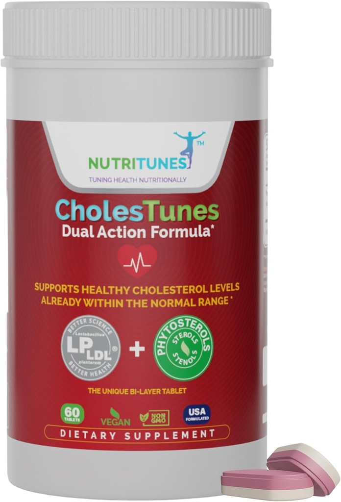 CholesTunes – Cholesterol-Supplement mit Phytosterols & Probiotic LP LDL für Herz- und Herz-Kreislauf-Wellness – Non-GMO, Glutenfrei, Sojafrei, Lactosefrei, 60 Tabletten