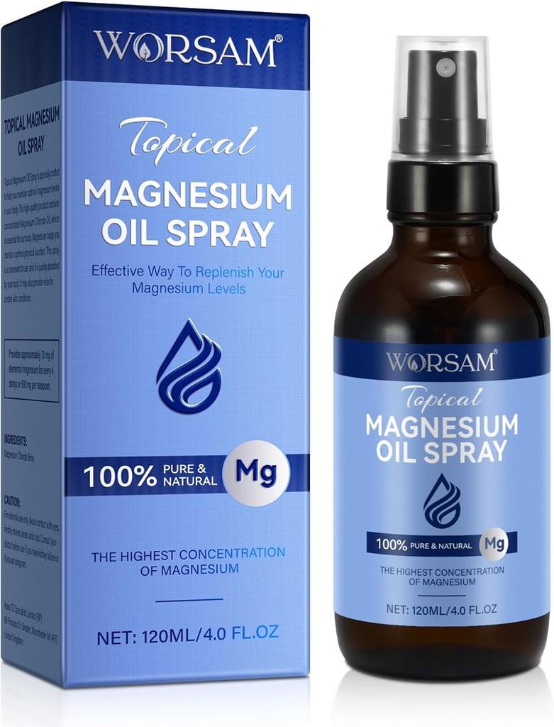 Magnesiumöl für Füße (4 fl oz), Magnesium Spray, 100% reines und organisches natürliches Magnesium Chloride Ölglas Flasche, topisches Magnesium Spray Öl für Füße, einfach zu bedienen 120ml