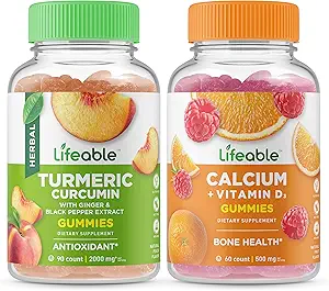 Lebensfähige Kurkuma + Kalzium mit Vitamin D, Gummis Bundle - Große Verkostung, Vitamin-Ergänzung, Glutenfrei, GMO frei, Kaugummi