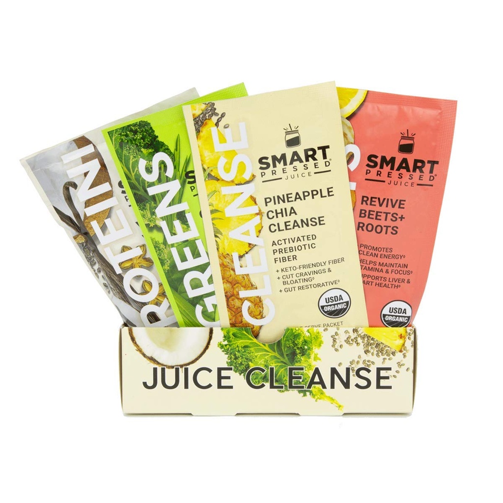 SMART Pressed Juice 1-Day Organic Juice Cleanse | Healthy Detox Program | Vegan Vanilla Protein, Green Juice, Beets Juice & Ananas Chia Cleanse | High Fiber & Vegan