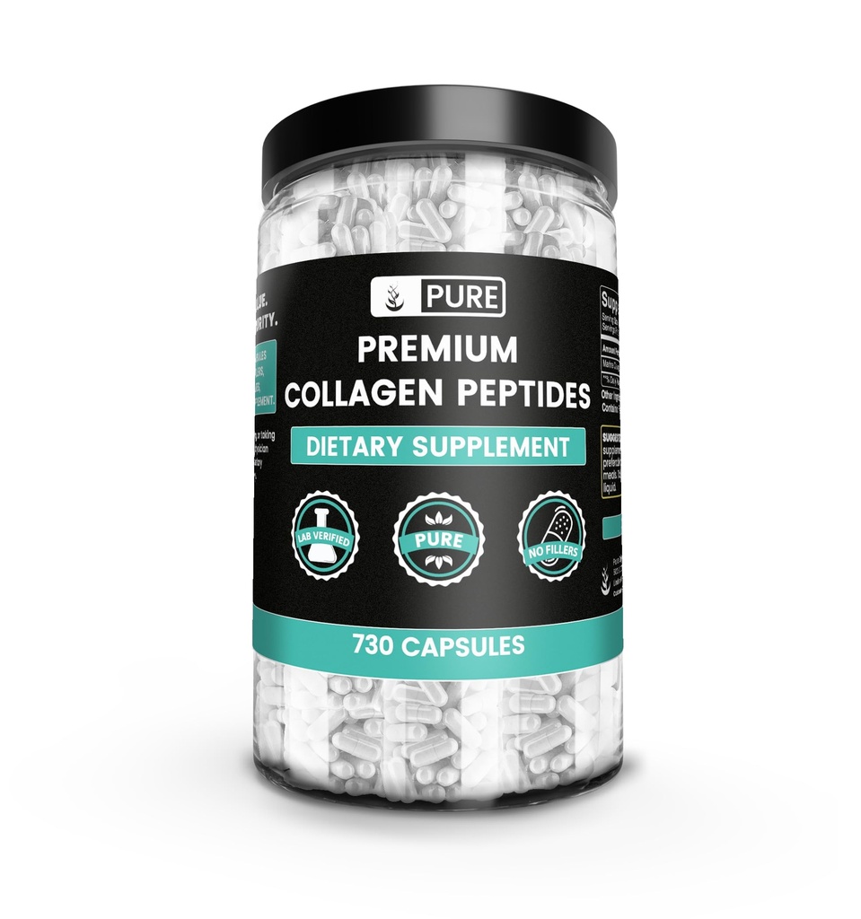 Pure Original Zutaten Collagen Peptide (730 Kapseln) keine Magnesium- oder Reisfüller, Immer rein, Lab Verifiziert
