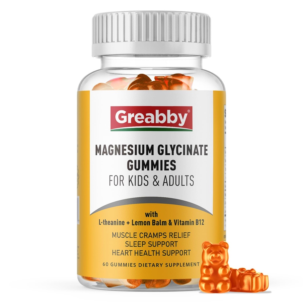 Magnesium Glycinate Gummis für Kinder & Erwachsene - Magnesium Glycinate 300mg Chewable Supplement - Fördert Schlaf, Muskel, Entspannung (60Count)
