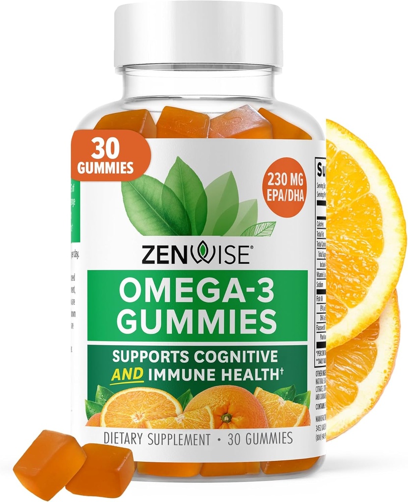 Zenwise Health Omega 3 Gummy Supplement - Burpless Omega 3 Supplement mit DHA & EPA Fettsäuren für Immungesundheit - Sustainable Sourced Fish Oil, Flaxseed Oil & Vitamin E - 30 Gummis