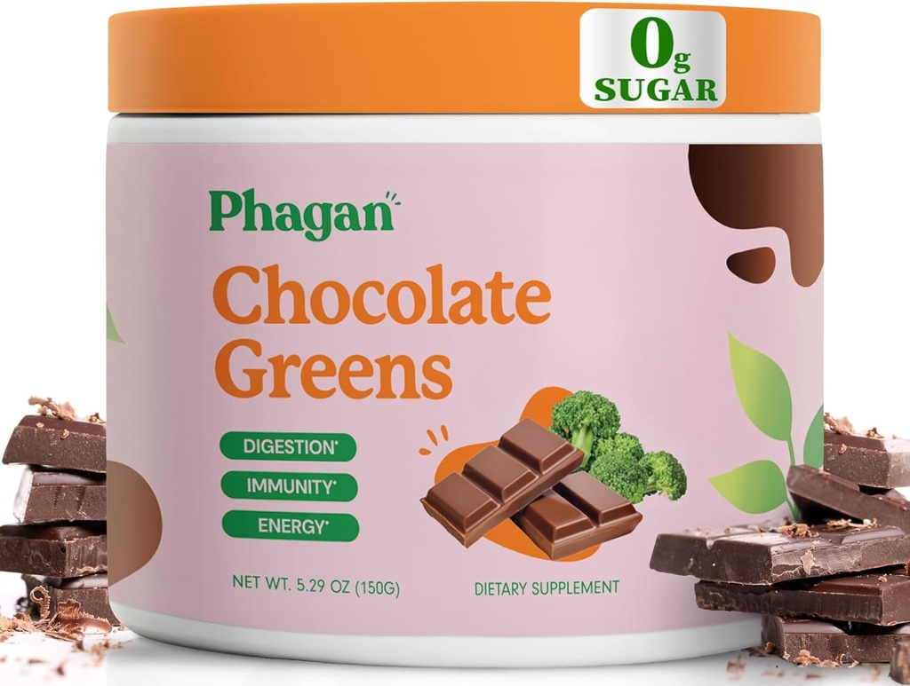 Greens Superfood Powder Kids Drinks - Yummy Chocolate Green Superfood Pulver für Kinder - Zuckerfreie Schokoladenmischung Greens Supplements - Tägliche Grüns mit Spirulina & Chlorella - 60 Servietten