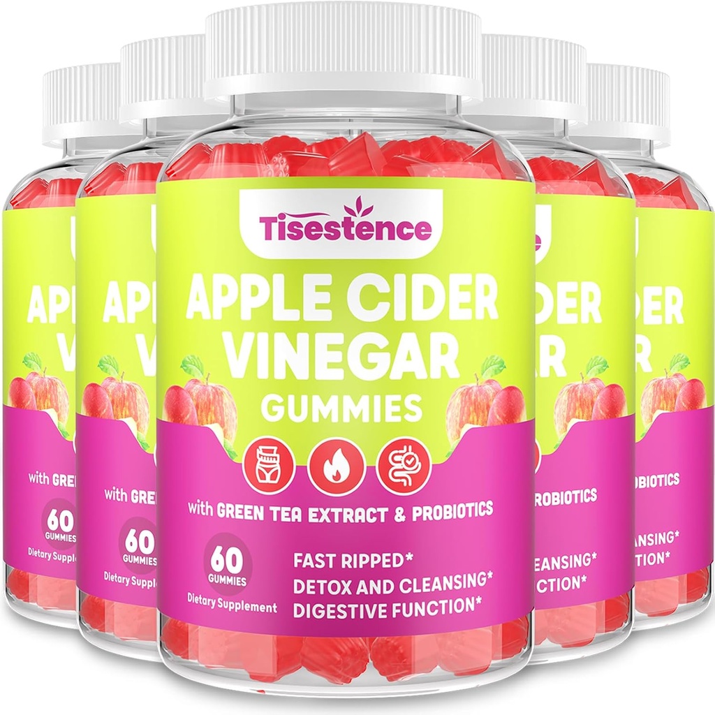 Mutter Apfel Apfelessig-Gummien, Keto ACV Gummies 2000MG - Saubere & Detox-Diät, Max Strength ACV-Gummien mit Grüner Tee, Himbeer, B12 und Probiotika für Stoffwechsel & Verdauungs-Gesundheit, Packungen von 5