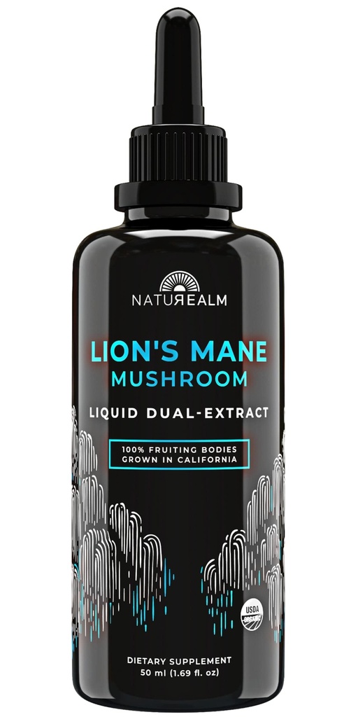 Naturealm Lion’s Mane Mushroom Liquid Tincture Supplement – Fokus, Memory & Brain Health, Vegan, Non-GMO – Organische Fruchtkörper, 1 Monat Versorgung
