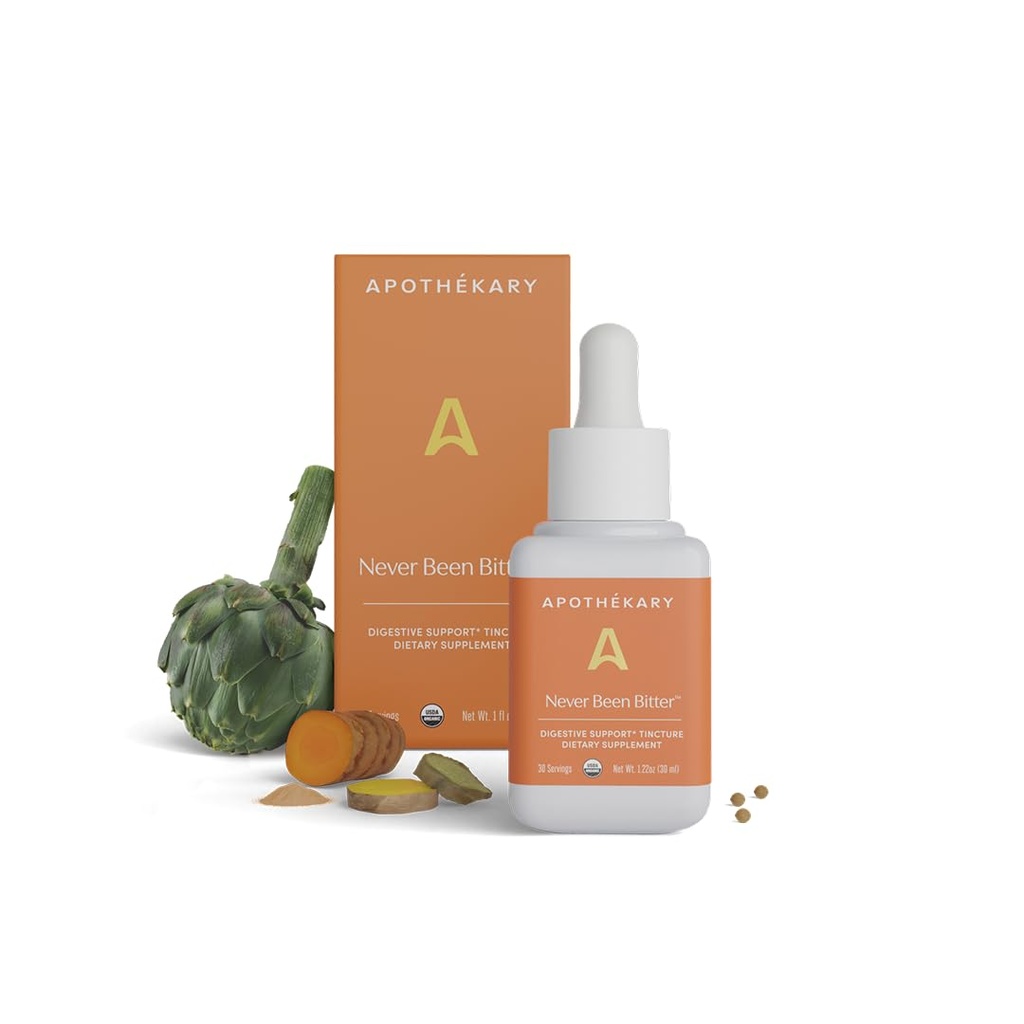 Apothékary Never Been Bitter, Kräuter Bitter Kräuter flüssige Tropfen, Bloat & Gut Unterstützung, Verdauung, Zuckerfrei, Glutenfrei, Vegan, 30 Servierungen - 1.22oz