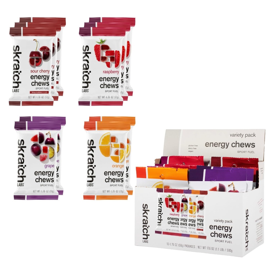 Schkrats Energy Chews | Gummi für Laufen, Radfahren und Sport Preformance | Gel Alternative | Variety Pack (10 Pack) | Glutenfrei, Vegan
