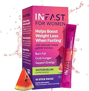 Intermittent Fasting Drink Mix für Damen - BHB Exogene Ketone Pulver mit Fasting Elektrolyten & Grüne Kaffeebohnen Extrakt für Energie Fokus und Hormonal Balance Unterstützung (Watermelon) - 10ct