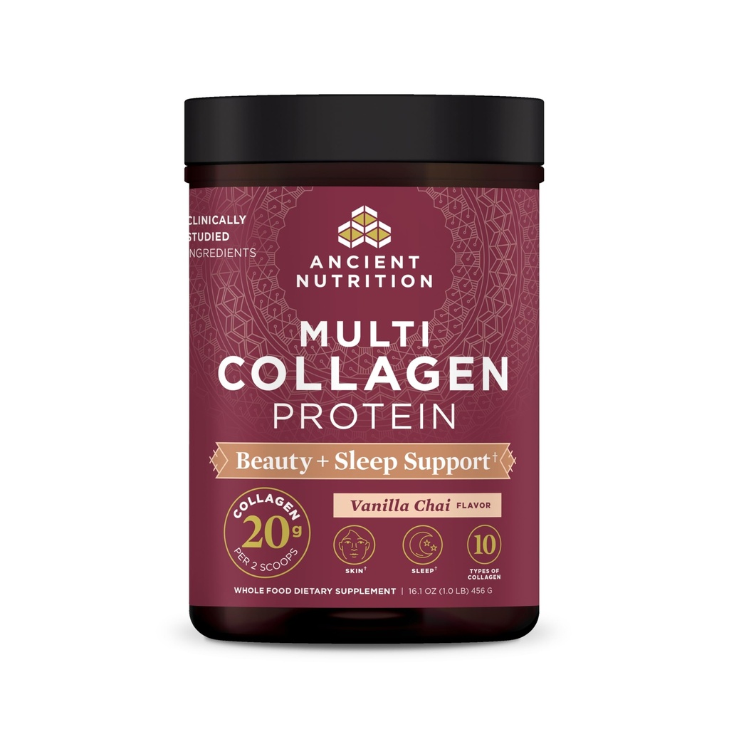 Antike Ernährung Collagen Powder Protein, Multi Collagen Protein Beauty + Schlaf mit Vitamin C, Vanilla Chai, hydrolysierte Collagen Peptide unterstützt Haut und Nägel, Schlaf, 16.1oz