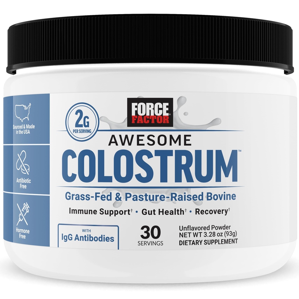 FORCE FACTOR Awesome Colostrum zu unterstützen Gut-Gesundheit, Immun-Funktion, Erholung, & Mehr, Bovine Colostrum-Ergänzung, Weide-Raised, Gras Fed, Hormonfrei, Natürlich entflammt, 30 Servierungen