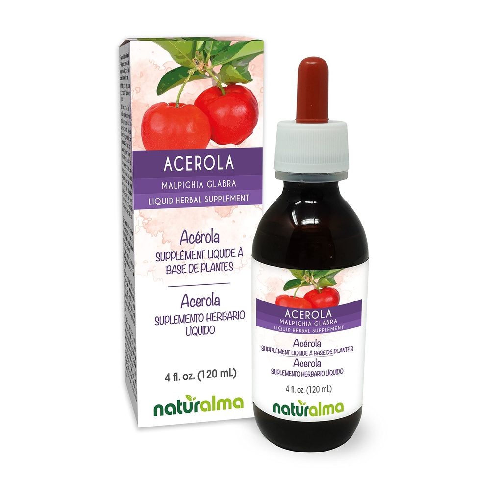Naturalma Acerola (Malpighia glabra) Frucht Alkoholfreie Tinte - Reich an Vitamin C - 4 fl oz Flüssiger Extrakt in Tropfen - Kräuterergänzung - Vegan