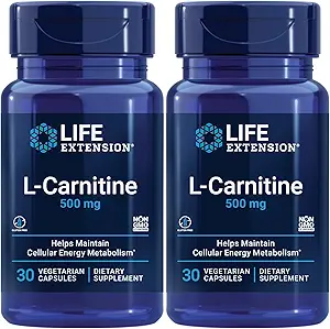Lebensverlängerung L-Carnitin – 500 mg, Energieergänzung, Memory Supplement – Freie Form Aminosäure, Stickstoffoxid-Unterstützung – Glutenfrei, Non-GMO, Vegetarisch – Zwei Packung - 2 x 30 Kapseln