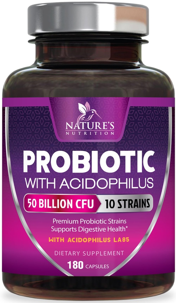 Probiotics 60 Billion CFU per Servieren - 10 Strains + Präbiotika - Verdauungs-Gesundheit, Gut & Immun-Unterstützung - Unterstützt Okzial-Verstopfung, Gas & Bloating für Damen & Herren Regal Stabil - 180 Kapseln