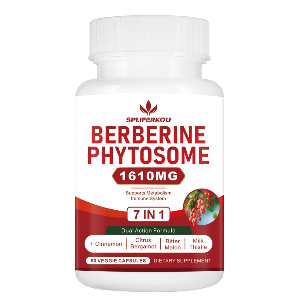 7-in-1 Berberine Phytosome with Ceylon Cinnamon, Berberine Complex Supports Metabolic, Liver Function & Immune System, Non-GMO,Gluten-Free - 60 Capsules