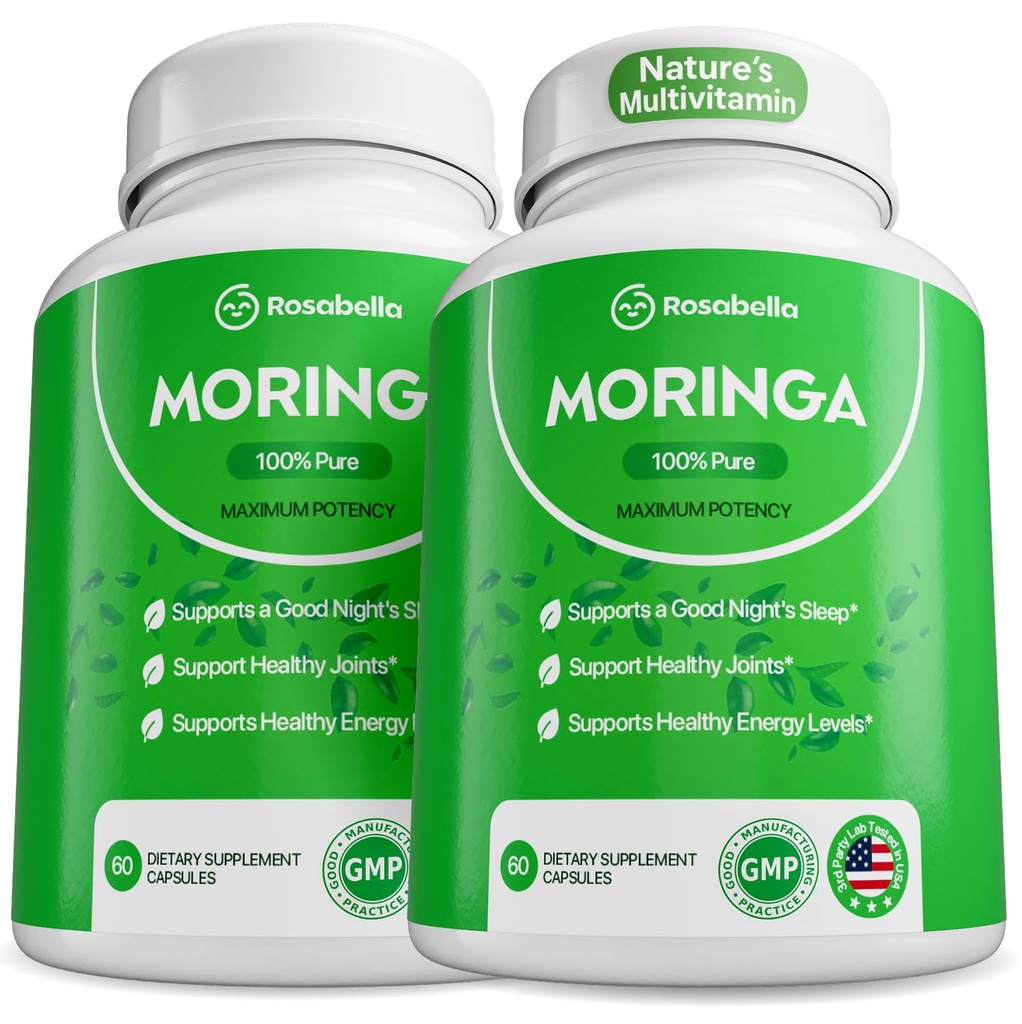 Rosabella Moringa Kapseln - reines Moringa-Pulver, Energie, Haut, Immun- & Gut-Gesundheit Superfood, Reich an Antioxidantien, essentielle Vitamine & Aminosäuren, natürliche grüne Superfood-Ergänzung - 120 Zähler