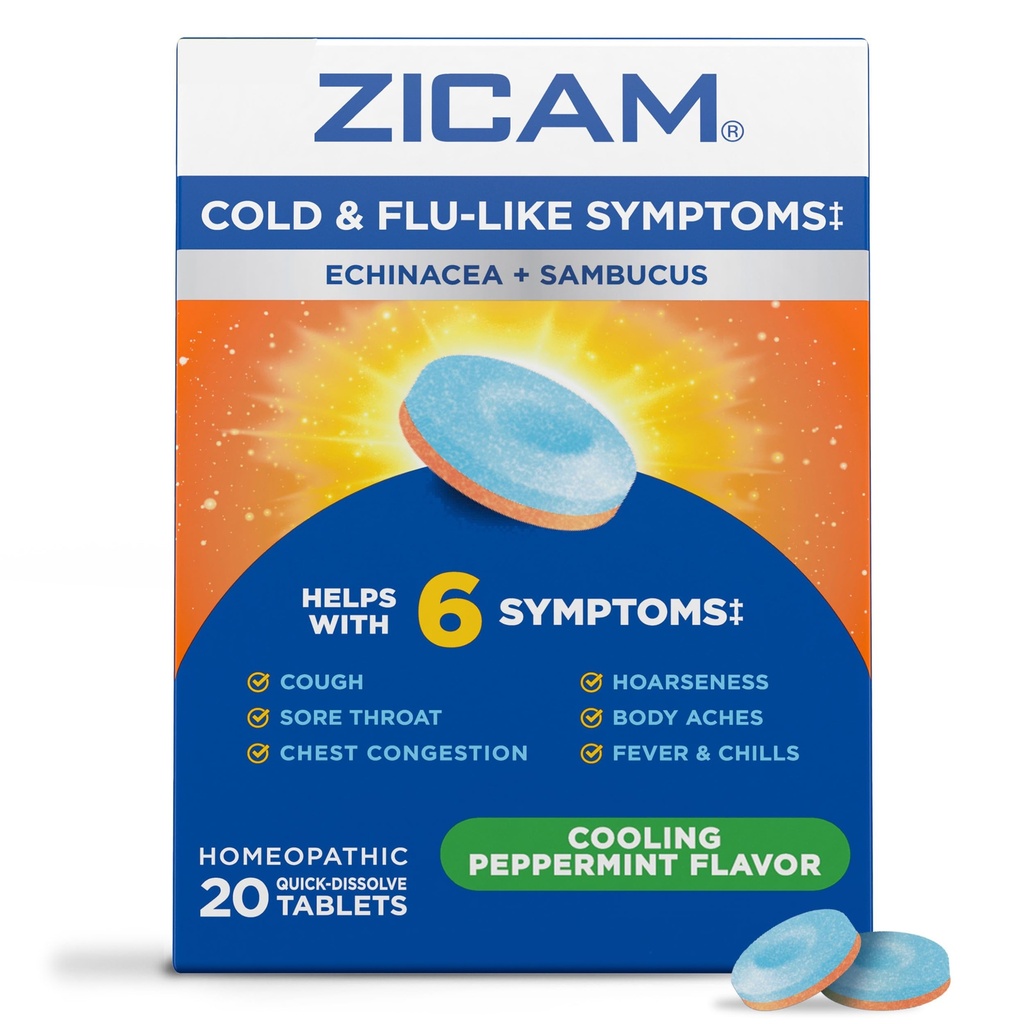 Zicam Cold & Flu-Like Symptome mit Echinacea und Sambucus, Homöopathic, Zink, Kühlen Pfefferminz Geschmack, Hilft mit kalten Symptomen, 20 Tabletten