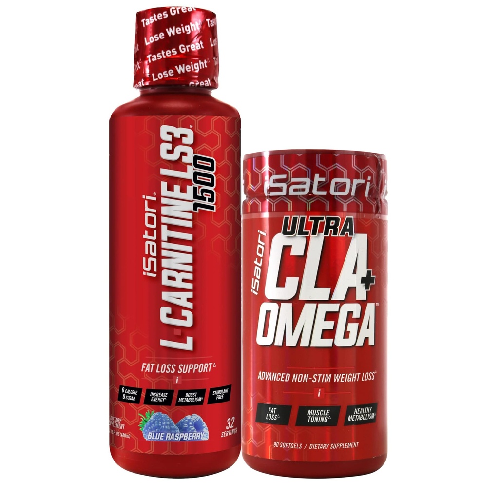 iSatori L-Carnitin LS3 Blue Raspberry 1500mg (32 Servierungen) Ultra CLA (90 Softgels), Flüssiges L-Carnitin mit Acetyl, Omega 3 6 9 Safflower Öl