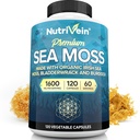 Nutrivein Organic Sea Moss 1600mg Plus Bladderwrack & Burdock - 120 Caps for Adults - Prebiotic Super-Food - Immune System & Digestive Health - Thyroid, Skin, Keto Detox, Gut, Joint Support