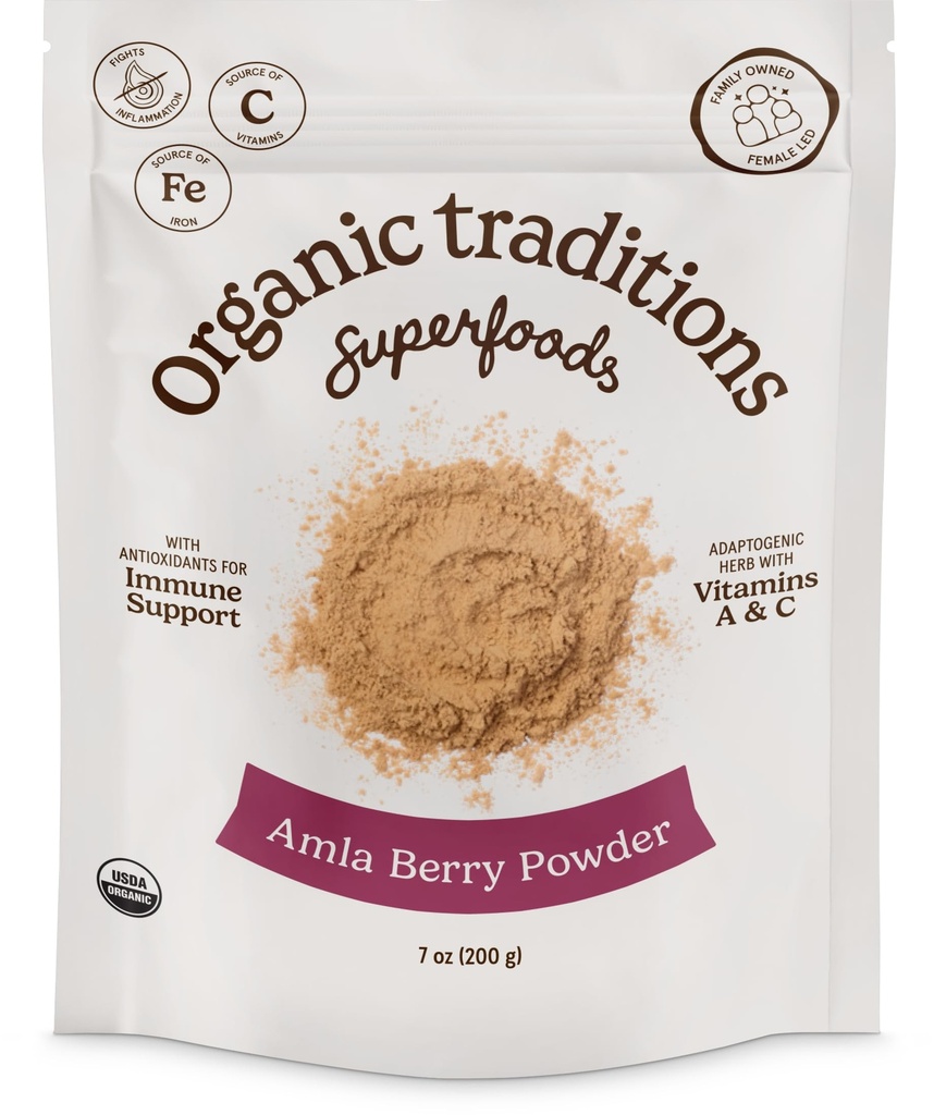 Bio-Traditionen Bio Amla Berry Pulver, Pulverierte Amla Indische Gansberry, Non-GMO Bio Pulver Früchte Superfood, 7oz (200g) Tasche