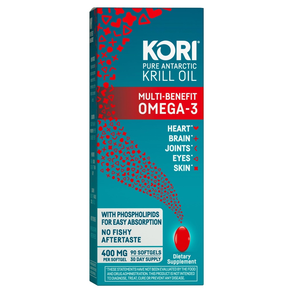 Kori Krill Öl Omega 3 Supplement, Antarktis Krill Öl mit Superior Absorption gegen Fisch Öl Alternative, 400 mg Softgels, 90 Softgels, EPA & DHA