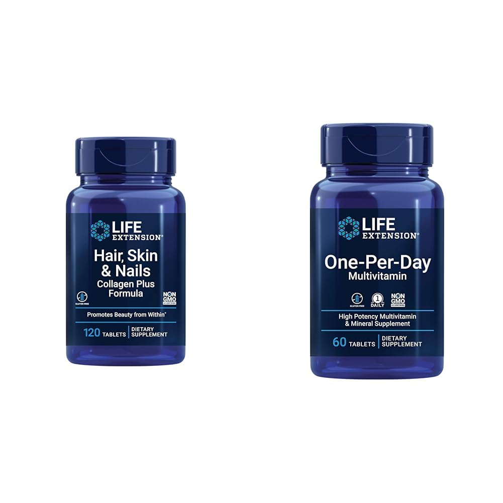 Life Extension Hair, Skin & Nails Collagen Plus Formel mit Multivitamin - 120 Zähler & 60 Tabletten