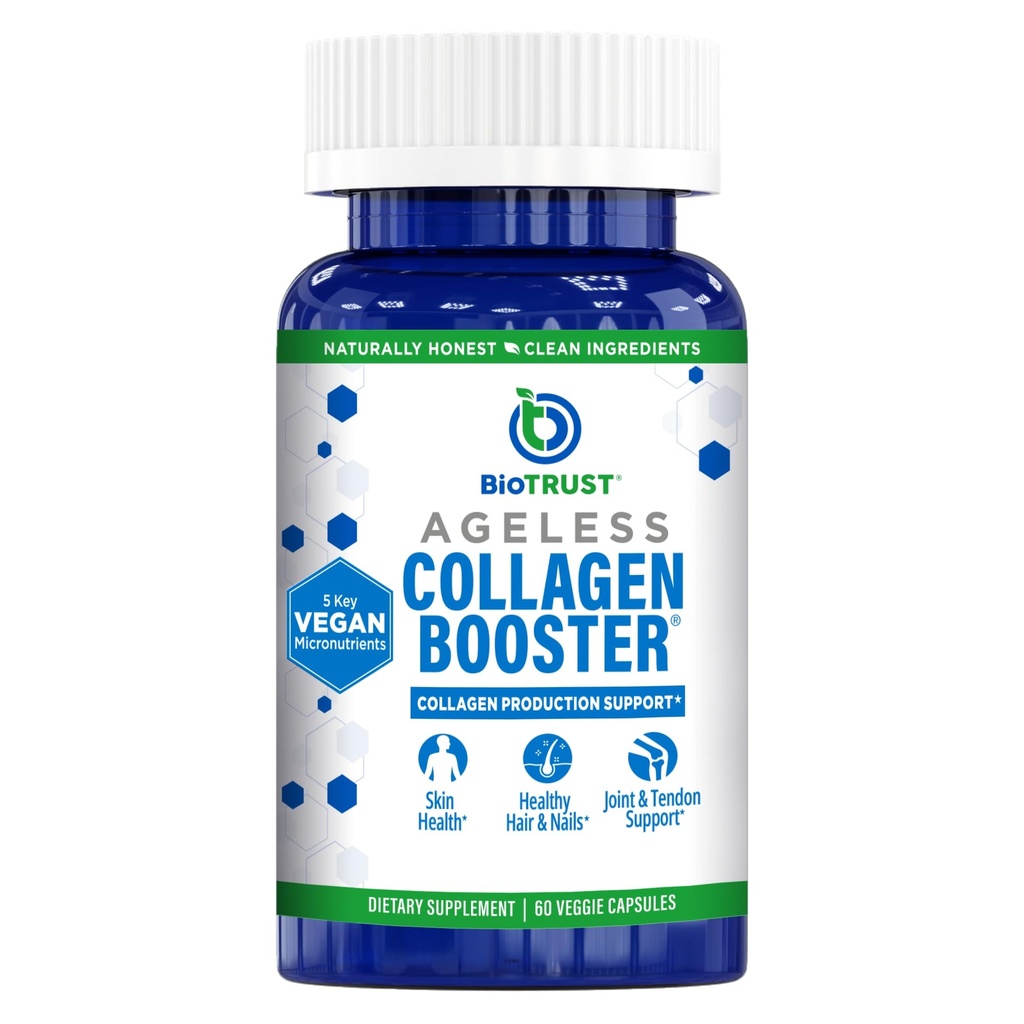 BioTrust Ageless Collagen Booster, Kraftvoll unterstützen Schönheit von innen, Vegan Collagen Builder für Glowing Haut, herrliches Haar, schöne Nägel, Gesunde Gelenke, 60 Kapseln (30 Servierungen)