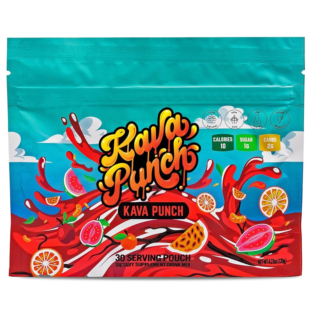 Kava Punch Relaxation Powder – 30 Serviertasche mit Premium Kava Kava Extrakt | Tägliche Entlastung Ergänzung | Nicht-Alkoholic, Low-Calorie, Gesunde Getränke Mix | Alkohol Alternative Getränke mit Buzz