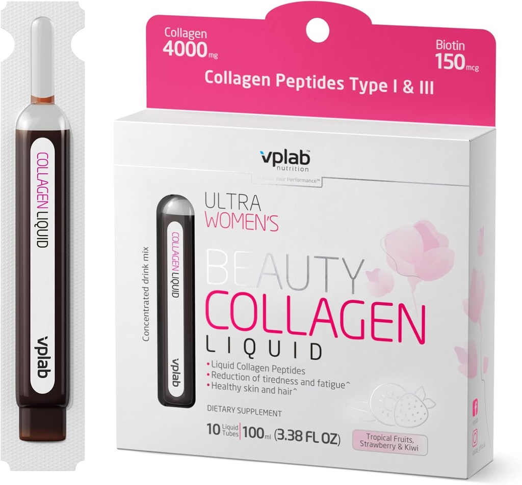 VPLab Ultra Women's Beauty Liquid Collagen - Biotin-Infused Multivitamin Complex mit Peptiden Typ I & III Ergänzung für Haut, Haar & Nägel - Trinkmischung für Frauen mit Vitamin B Gruppe verpackt,10
