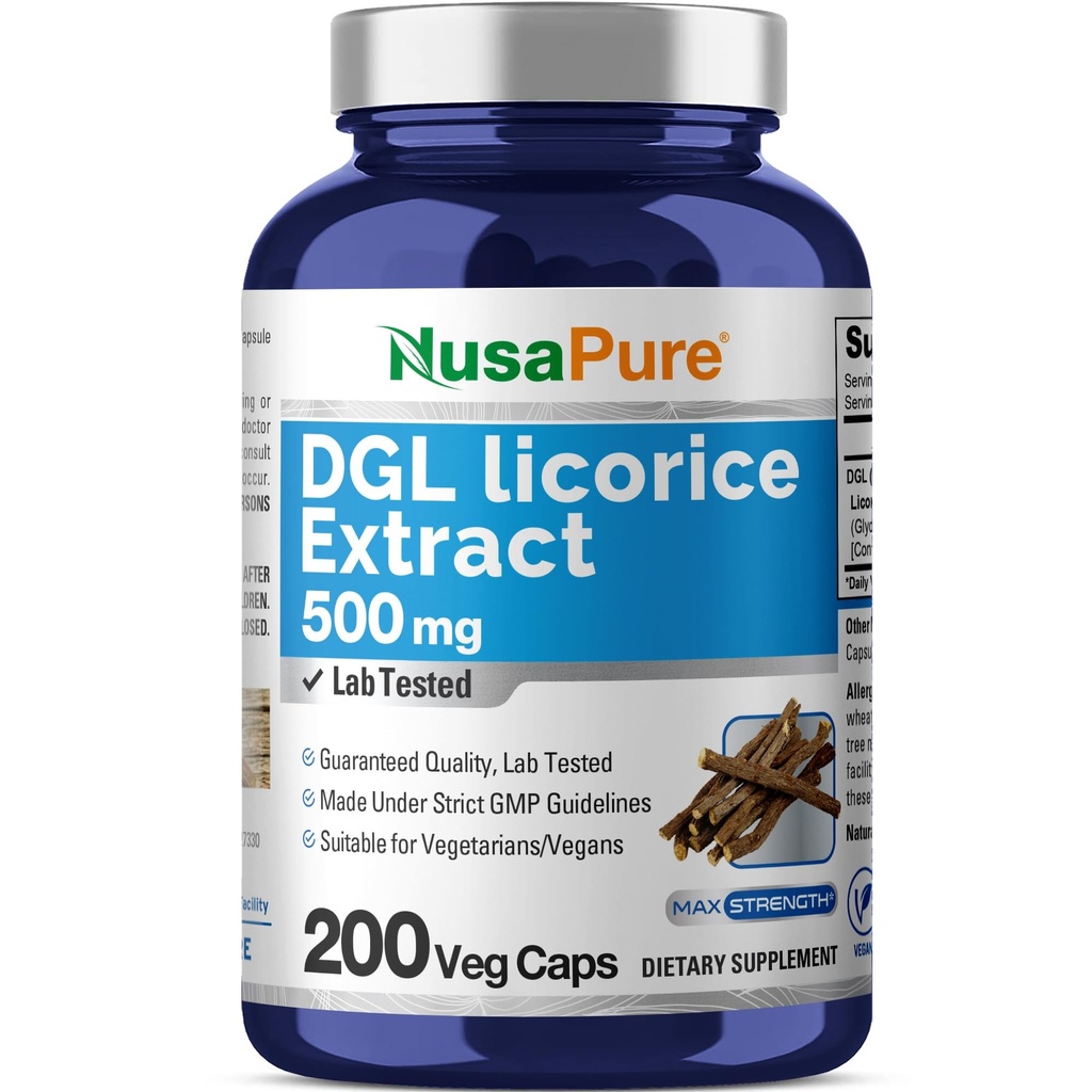 NusaPure DGL Licorice Extract 500 mg 200 Veggie Kapseln (Vegan,Non-GMO)