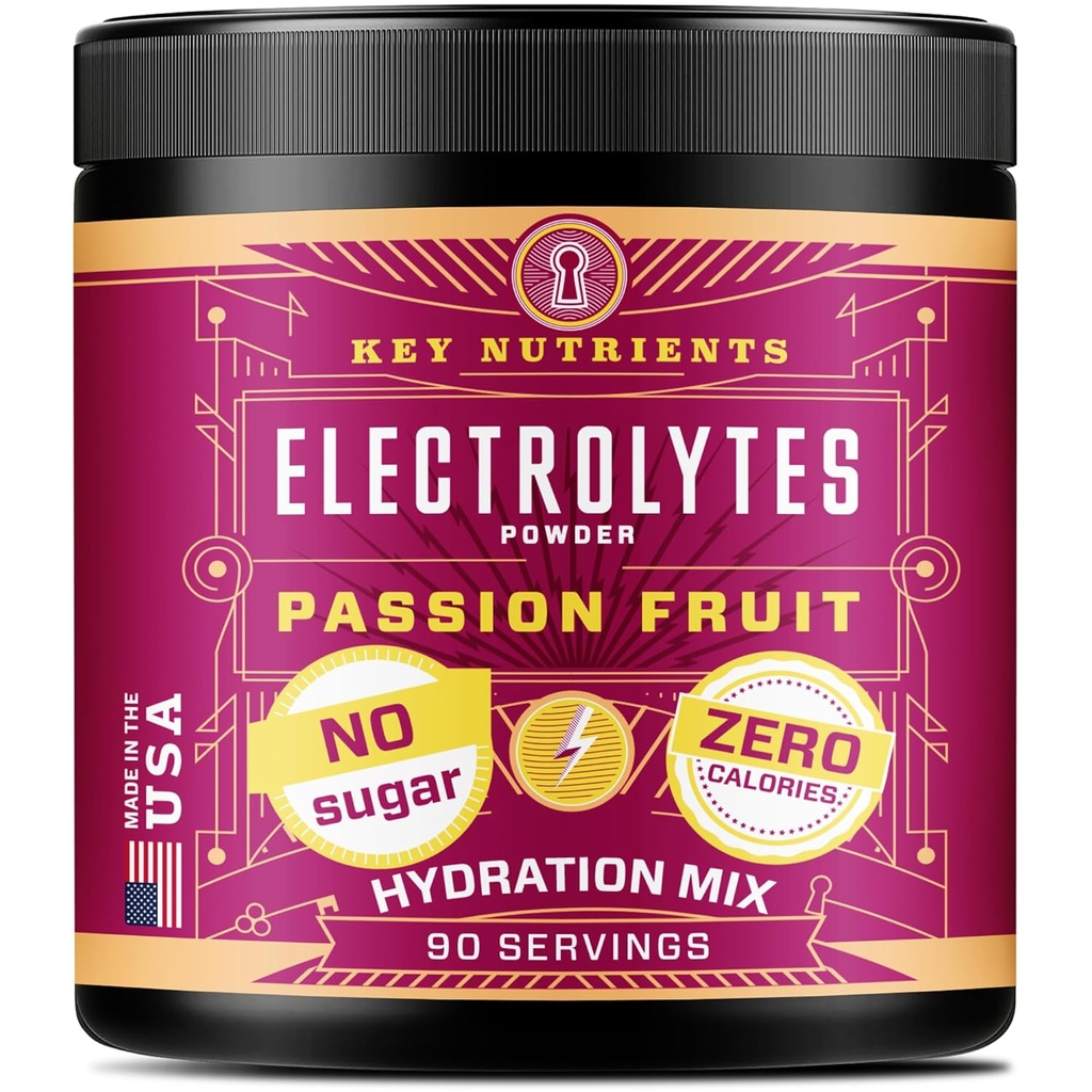 KEY NUTRIENTS Multivitamin Elektrolyte Pulver Kein Zucker - Delicious Passion Fruit Electrolyte Powder - Endurance & Energy Supplement - Hydration Powder - Keine Kalorien - 90 Portionen - Made in USA