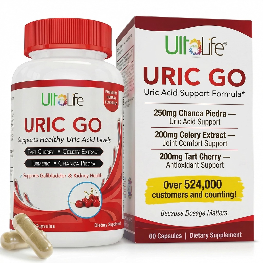 #1 URIC GO Uric Acid Cleanse Support Supplement für G.O.U.T - Natural Kidney Cleanse Detox Formula Chanca Piedra, Celery Seed, Tart Cherry, Cranberry, Pomegranate, Turmeric, Vegan Non-GMO 60 Kapseln