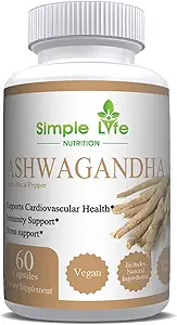 Bio Ashwagandha - Max Strength 1300MG Vegan Kapseln - 100% reines Non GMO Root Pulver mit natürlichem Schwarz Pfeffer 60CT