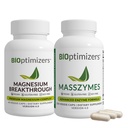 BiOptimizers Magnesium Breakthrough 4.0, (60 Kapseln) & MassZymes 4.0, (250 Kapseln) - Natural Sleep, Brain und Digestive Health Support Supplement Bundle
