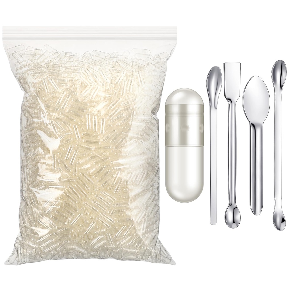 Timgle 2000 Count Leere Kapseln mit Lab Spoon Füllungs-Kit Klare füllbare leere Container DIY Gemüse Kapsel Füllung für Ihre eigenen Ergänzungen