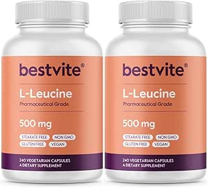 BESTVITE Filler-Free L-Leucine 500mg pro Kapsel (480 vegetarische Kapseln) (240x2) – No Stearates, No Filler – Vegan, Non-GMO, Glutenfreie Leucin-Ergänzung – Essential Amino Acid Supplement