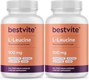 BESTVITE Filler-Free L-Leucine 500mg pro Kapsel (480 vegetarische Kapseln) (240x2) – No Stearates, No Filler – Vegan, Non-GMO, Glutenfreie Leucin-Ergänzung – Essential Amino Acid Supplement