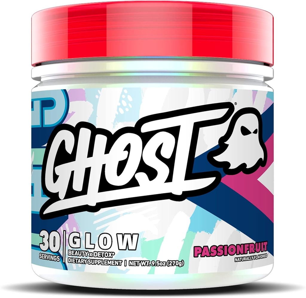 GHOST Glow: Beauty and Detox Support Formula - 30 Servierungen, Passionsfrucht - Skin Boosting Biotin und L-Theanin für Antioxidantien für Hydration, Radiance, Complexion & Nourishment - Vegan, Glutenfrei