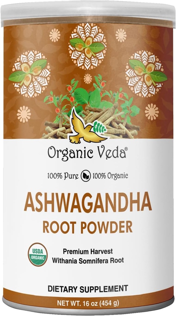 Bio Veda Ashwagandha Root Powder, 16oz - 100% reines und natürliches Ashwagandha Powder Supplement, Withania Somnifera - verbessert Mood, Stamina, Unterstützung Immunität, Energie - Vegan, Non-GMO