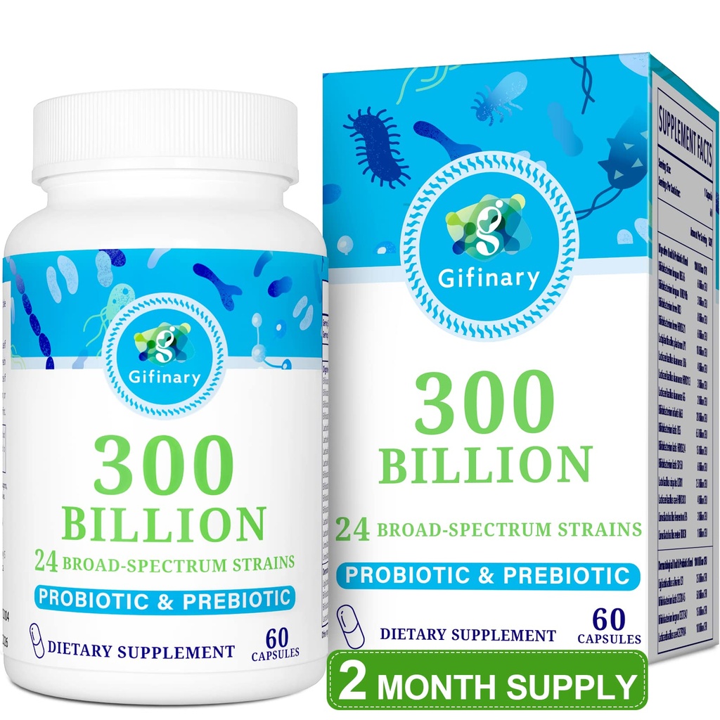 Probiotics for Women & Men - 300 Billion CFU, 24 Strains Probiotics + 15 Bio Kräuter Präbiotika für Verdauungs-, Gutgesundheit, Immun-, Verstopfungs-, Durchfall- und Ganzkörpergesundheit - 2 Monate Versorgung