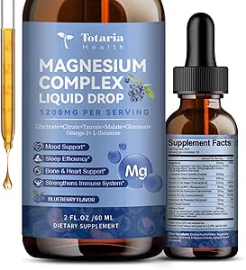 Magnesium Glycinate Flüssigkeitstropfen 21 in 1 Magnesium-Komplex mit Vitamin D3,K2,B6 & B12 Plus L-Theanin Omega-3 Sea Moss Extrakt für Energie, schlafen,Joint,Herz Health Sugar Free Blueberry Flavor,2 Fl Oz