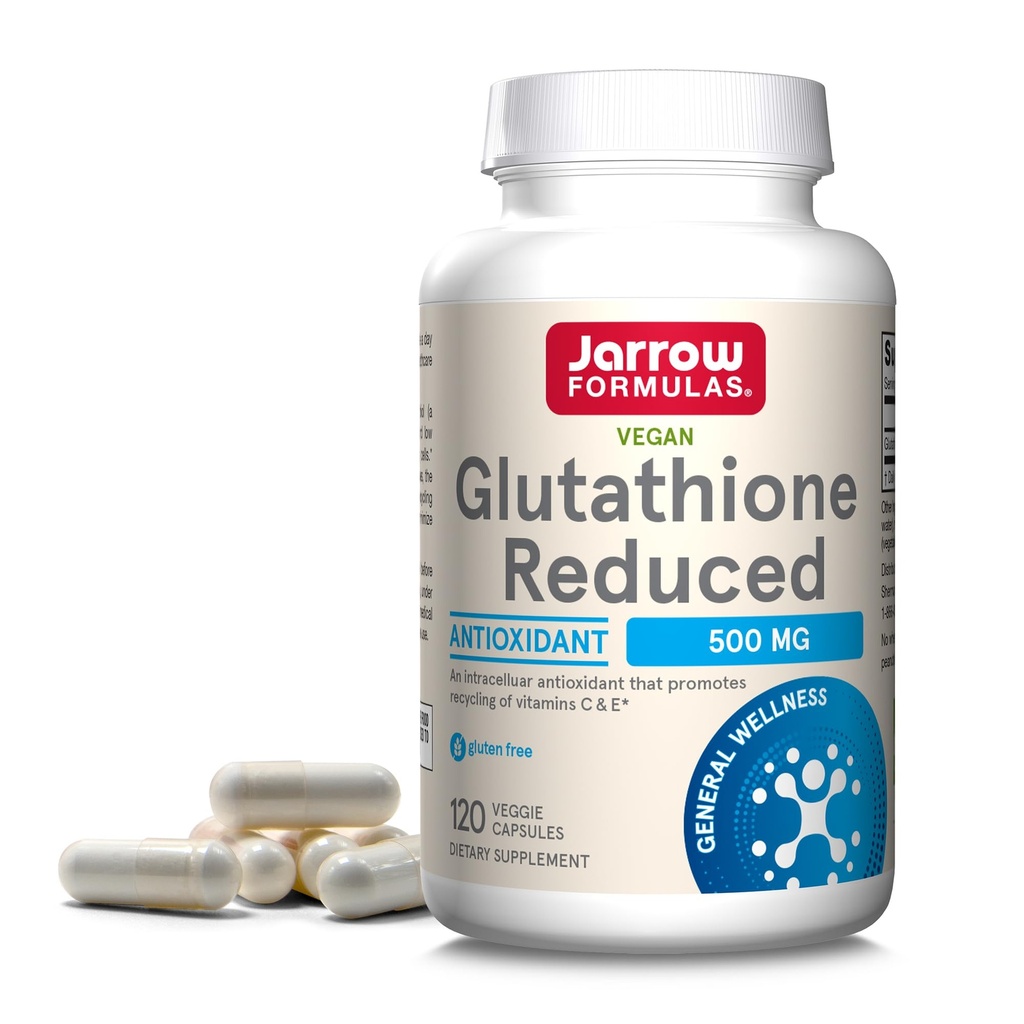 Jarrow Formulas Glutathione Reduzierte 500 mg - 120 Veggie Caps - Pharmazeutischer Grad Glutathione - Intrazelluläres Antioxidans - Bolsters Regeneration von Vitamin C & E-Levels im Körper - 120 Portionen