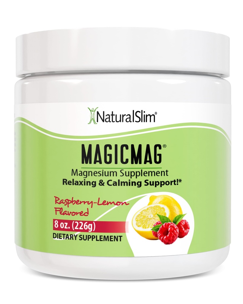 NaturalSlim Magicmag Pure Magnesium Citrat Pulver Stress, Verbrauch, Muskel, Herzgesundheit und Schlaf-Unterstützung | Raspberry Lemon Magnesium Supplement - 8oz Getränk Mix (Solo)