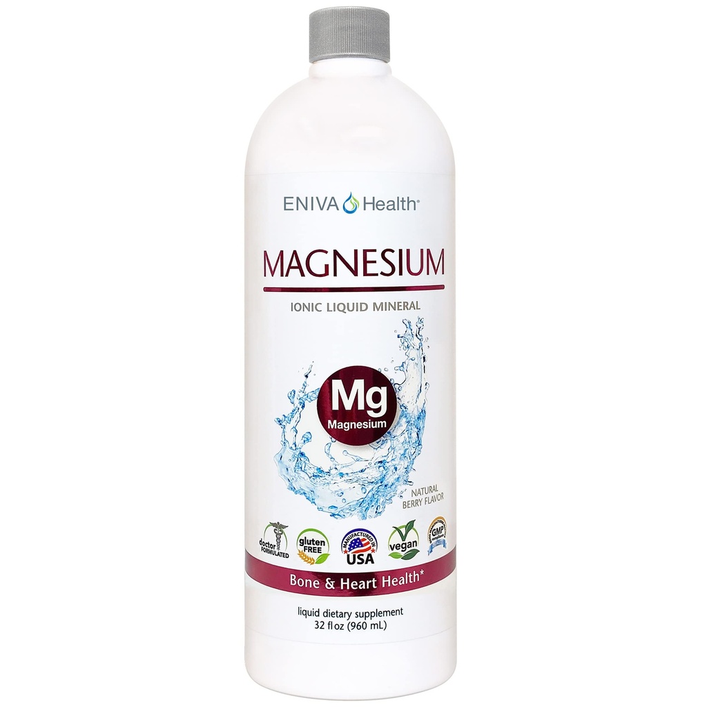 Flüssige ionische Magnesium-Ergänzung (32oz) Verdauungs-Gesundheit, Muskel-Energie und Knochen. Null Kalorien. Zero Sugar. von Eniva Health.