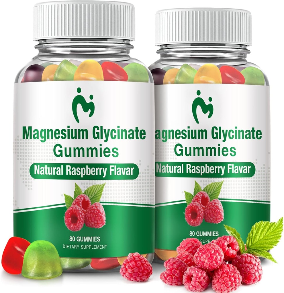 Magnesium Glycinate-Gummien für Erwachsene & Kinder, 2 Packungen Kaugummi für Schlaf, Magnesium Glycinat 400mg, Stress & Muskelrelief, Magnesium Kaliumergänzung