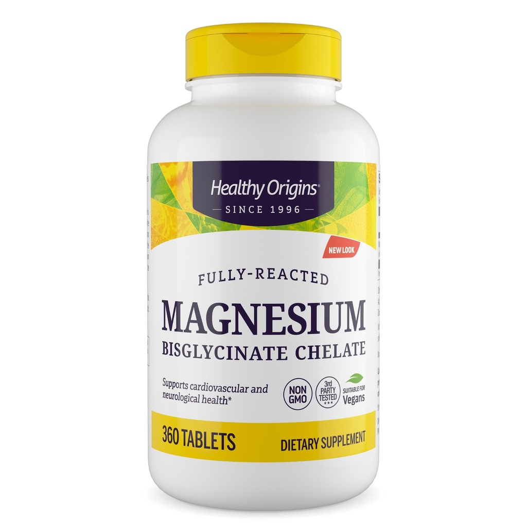 Gesunde Herkunft Magnesium Bisglycinat Chelate (Non-GMO, Glutenfrei, Herz-Kreislauf-Unterstützung, Knochenunterstützung, Neurologischer Support, Vegan), 360 Tabletten