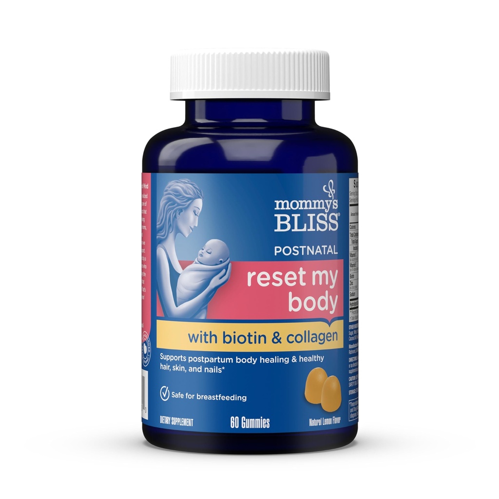 Mami's Bliss Postnatal Support Reset my Body Gummis with Biotin & Collagen, Unterstützt Postpartum Energy, Heilung & Gelenk Gesundheit + Haar, Haut & Nails Gesundheit, Glutenfrei, 60 Gummi (30 Servierungen)