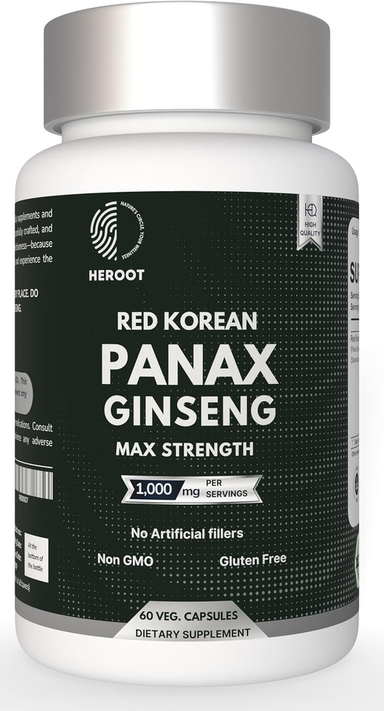 Panax Ginseng Capsule 500 MG Per Serving Energy, Memory & Brain Health Support, Non-GMO (Pack of 60 Capsule)