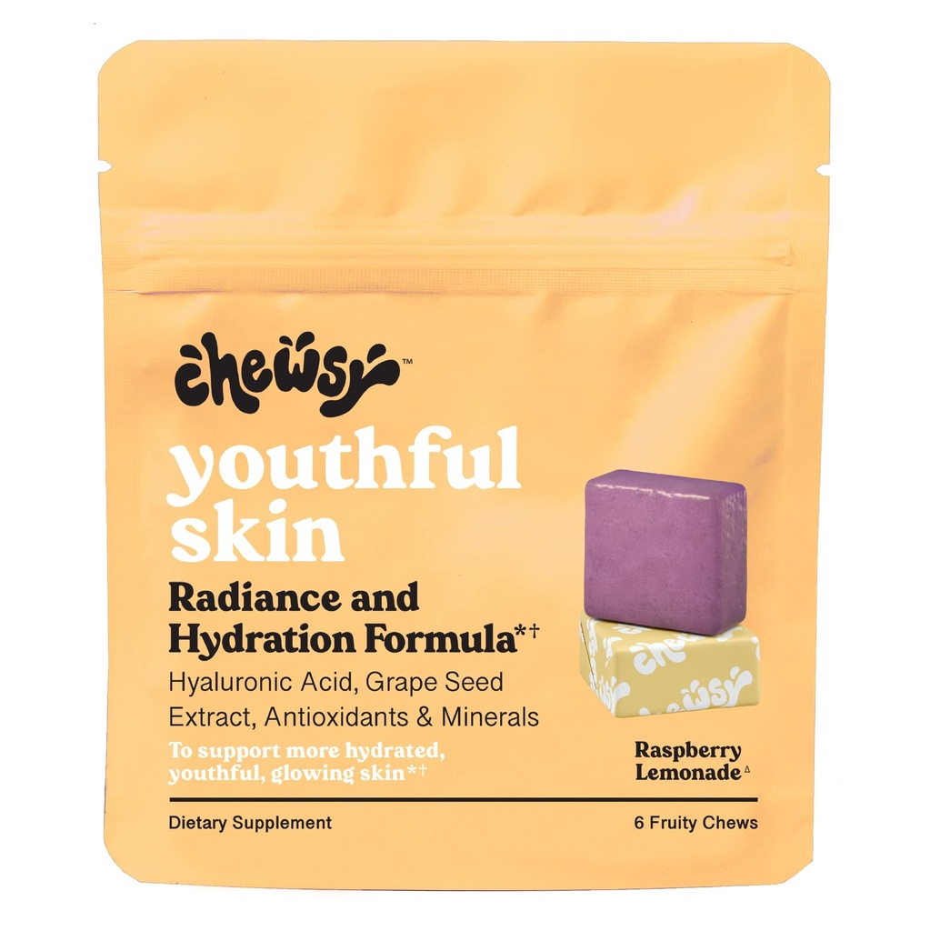 Chewsy jugendliche Haut, fruchtige Kauen Vitamine, Radiance & Hydration Formel, Hyaluronsäure, Grape Seed Extract, Antioxidantien & Minerals, Vitamine Raspberry Lemonade Flavor 6-Day Supply
