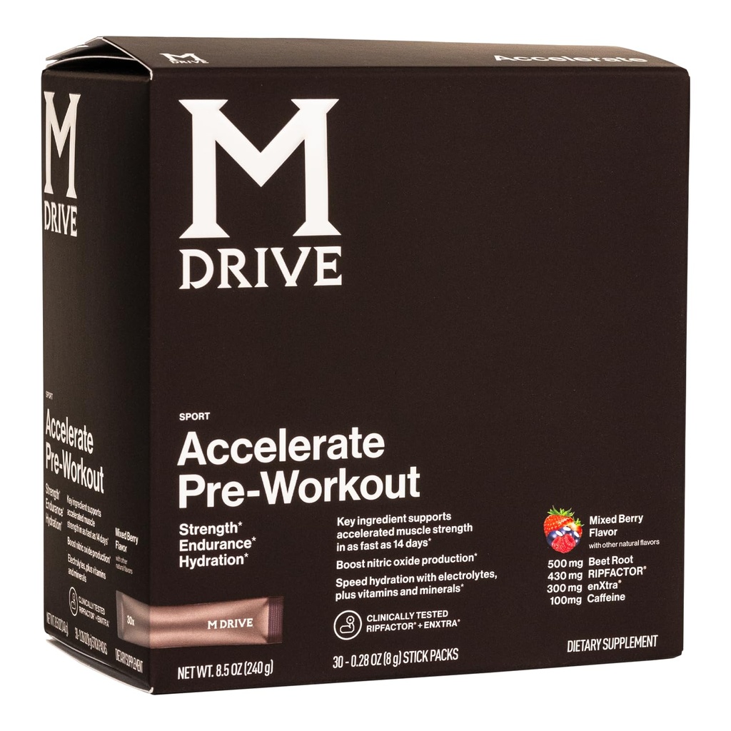 Mdrive beschleunigt Pre-Workout-Pulver, Single Serving Packets, Mixed Berry, 30 Count (Stimulant, Mixed Berry)